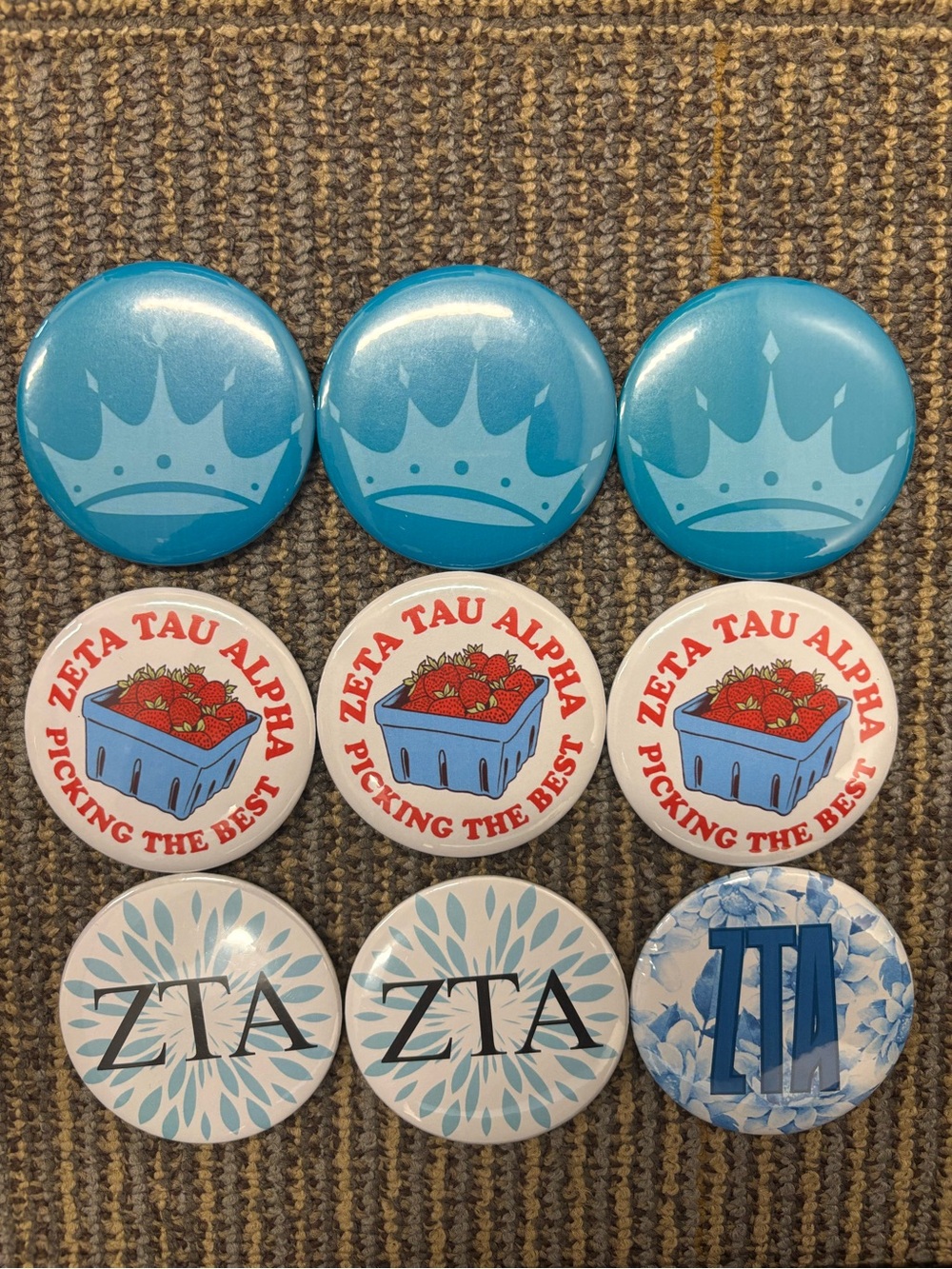 Zeta Tau Alpha Sorority Buttons, Set of 9